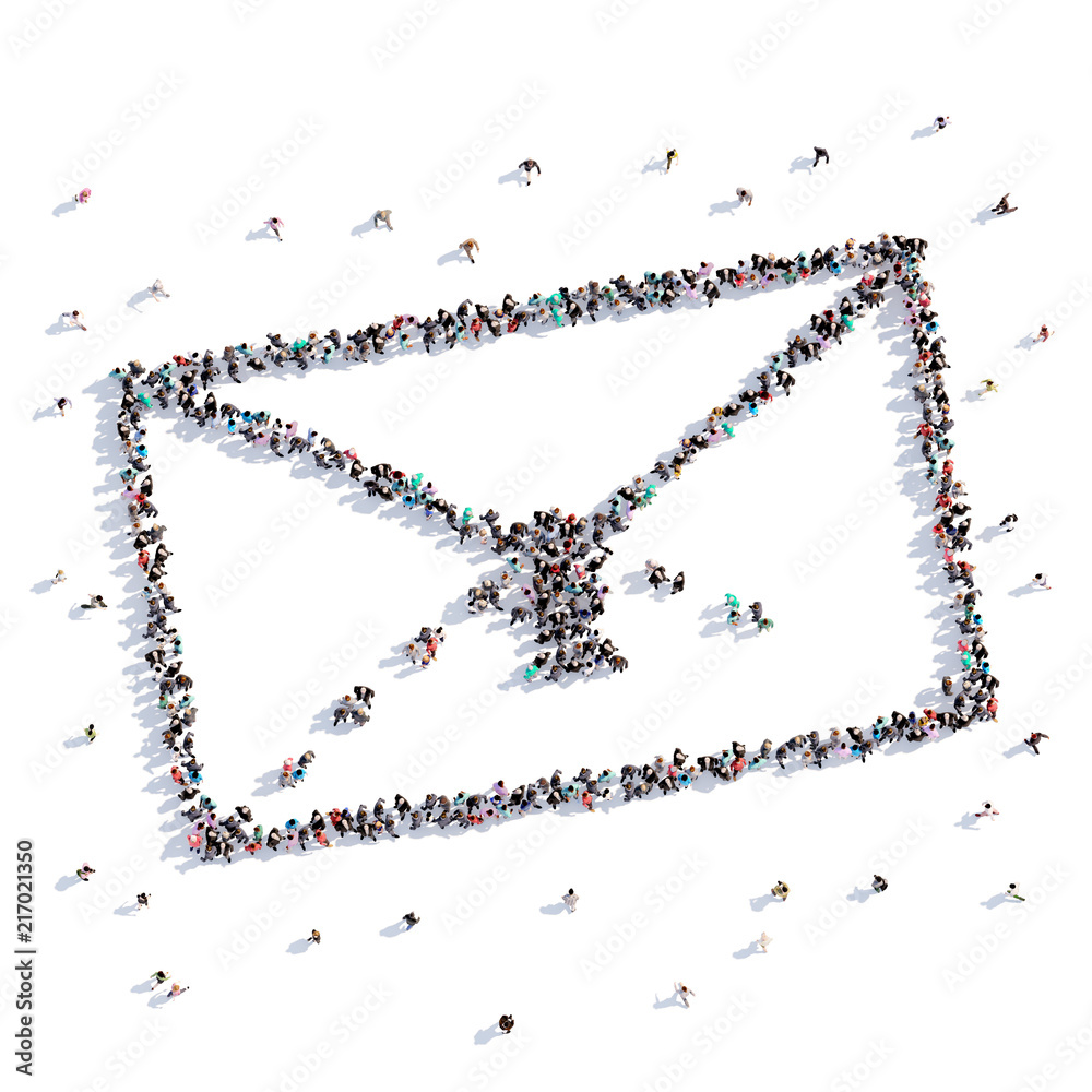A lot of people form envelope, icon . 3d rendering. A lot of people form envelope, icon . 3d rendering.
