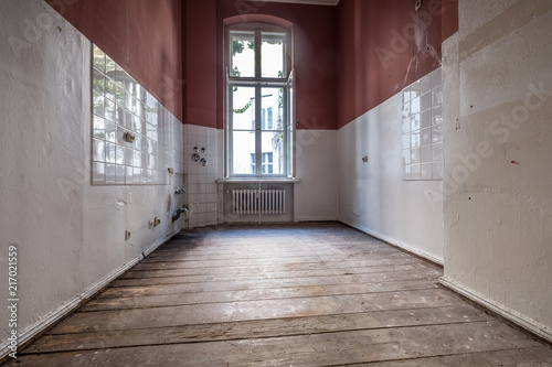 empty kitchen room in old building   empty before restoration -