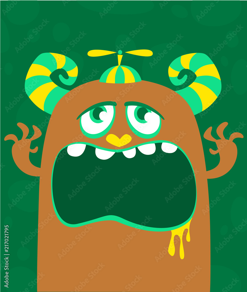 Fototapeta premium Cartoon angry monster face. Vector Halloween monster avatar with wide opened mouth