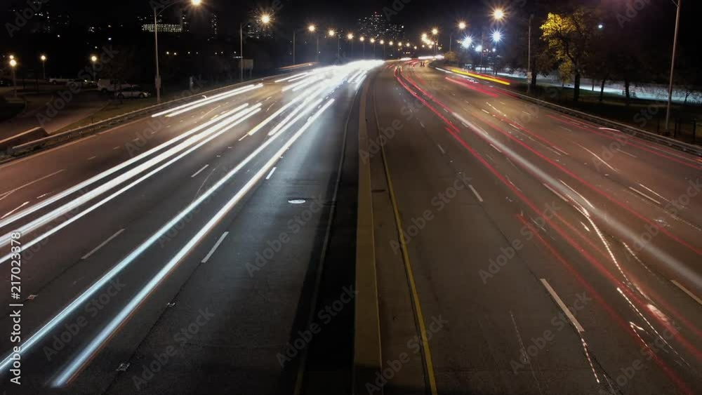 Timelapse of overhead Lake Shore Drive traffic Chicago Illinois