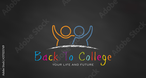 School Students in Chalk. Black board Back to College. Vector