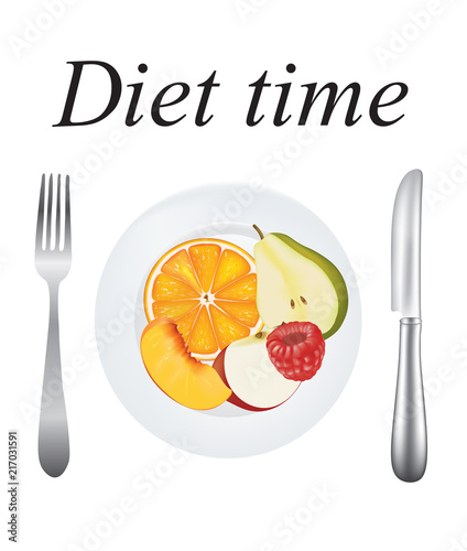 Plate with fruits, diet concept, vector