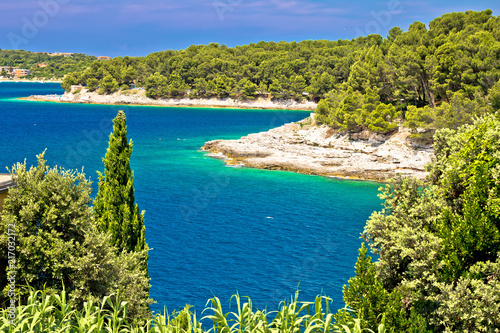 Bild auf Leinwand Zlatne Stijene stone beach in Pula view