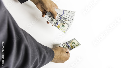 Man holding dollar bill or banknote