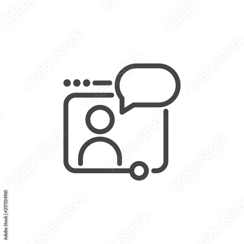Web conference, webinar, online seminar concept icon. Abstract person broadcasts through monitor. Graphic pictogram. Communication via the Internet. Vector illustration isolated
