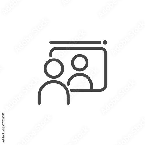 Communication between two people via Internet. Distance learning, e-business, online video consultation concept line icon. Modern global technologies theme. Vector illustration isolated