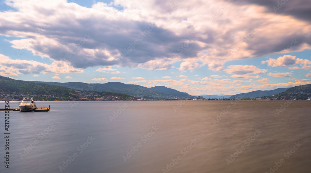 Norway - August 01, 2018: Panoramic view of a bay near Oslo, Norway Norway - August 01, 2018: Panoramic view of a bay near Oslo, Norway