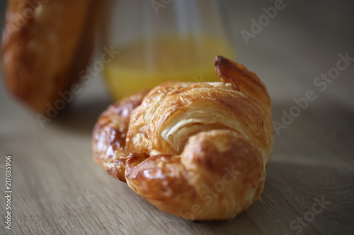 The French Breakfast with croissant, orange juice and chocolate croissant 