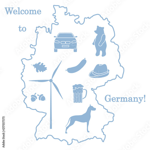 Vector illustration with various symbols of Germany. Travel and leisure.