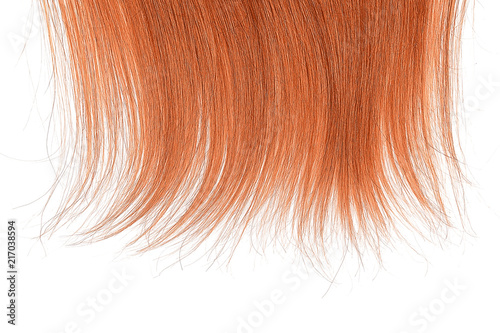 Tips of red hair on white background