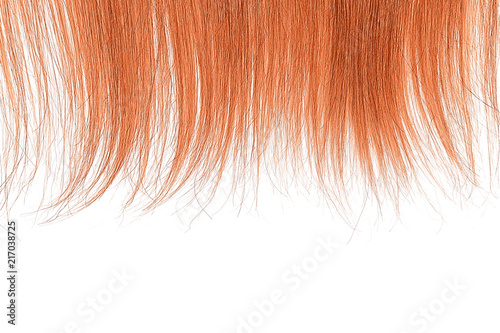 Tips of red hair on white background