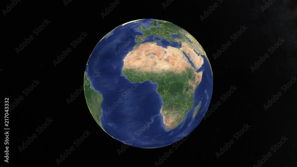 Uganda with flag. 3d earth in space - zoom in Uganda outer, created using ultra high res NASA