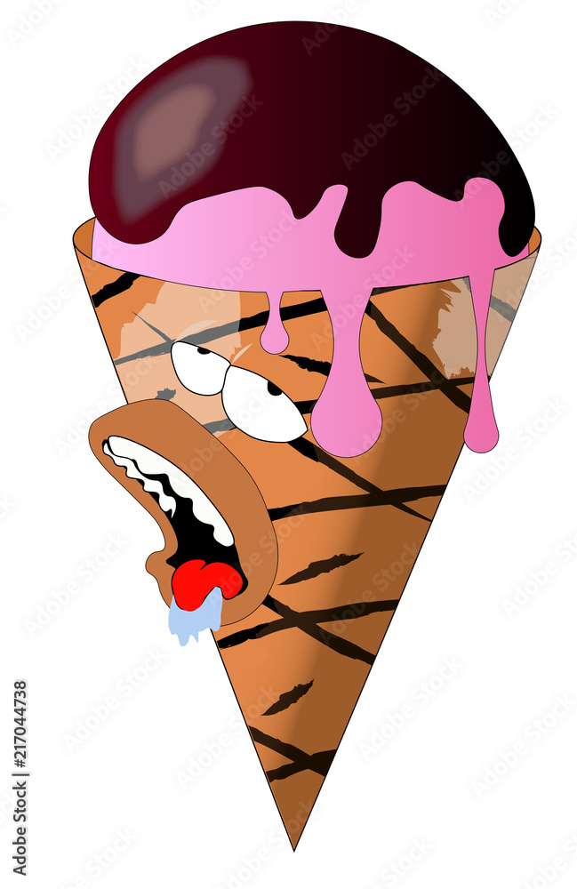 Chocolate ice cream cone ball melts in heat Chocolate ice cream cone ball melts in heat