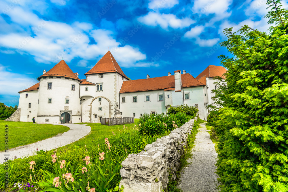 Varazdin castle medieval scenic. / Scenic view at famous medieval architecture in Varazdin old town, Northern Croatia travel destinations.