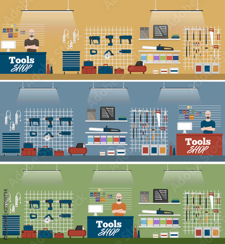 Tools shop banner with instruments