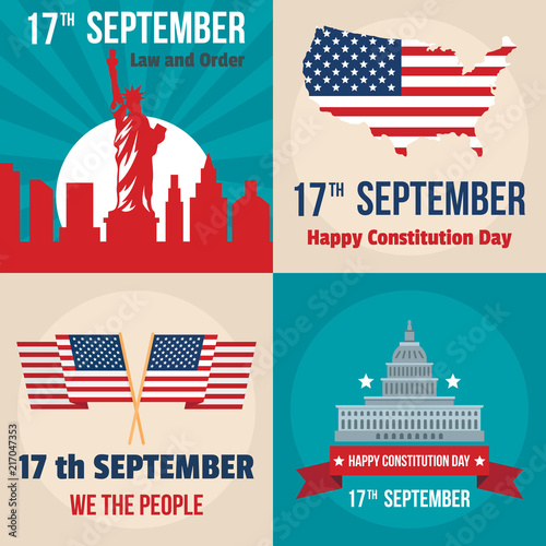 Constitution Day USA president patriotic america flag banner concept set. Flat illustration of 4 Constitution Day USA president patriotic america flag vector banner concepts for web