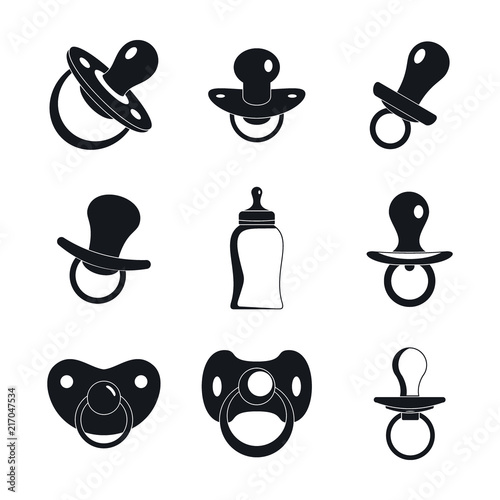 Pacifier baby dummy care nipple newborn child icons set. Simple illustration of 9 pacifier baby dummy care nipple newborn child vector icons for web