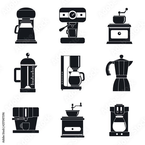 Coffee maker pot espresso cafe icons set. Simple illustration of 9 coffee maker pot espresso cafe vector icons for web