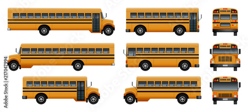 School bus back kids icons set. Realistic illustration of 9 school bus back kids vector icons for web
