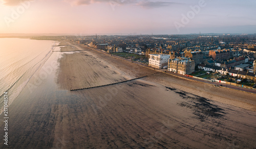 Aerial view of Edinburgh's Portobello beach and promanade