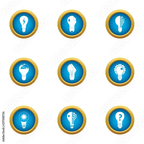 Incandescent lamp icons set. Flat set of 9 incandescent lamp vector icons for web isolated on white background