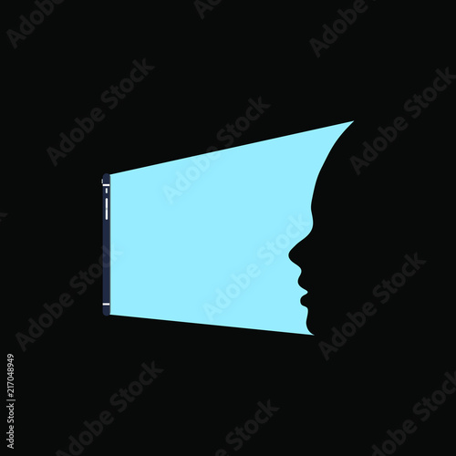 Woman exposed to a unhealthy blue light coming from a mobile phone.