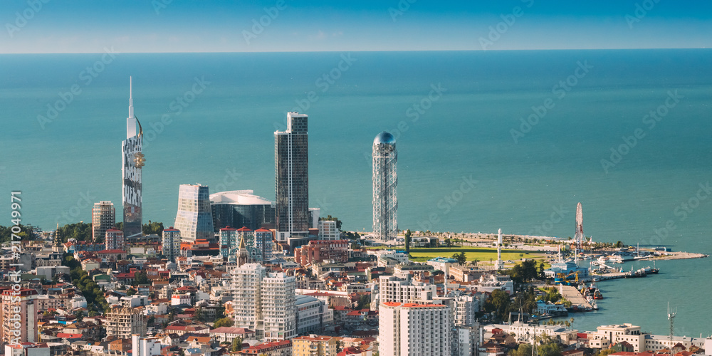 Batumi, Adjara, Georgia. Top View Of Urban Cityscape At Sunny Summer