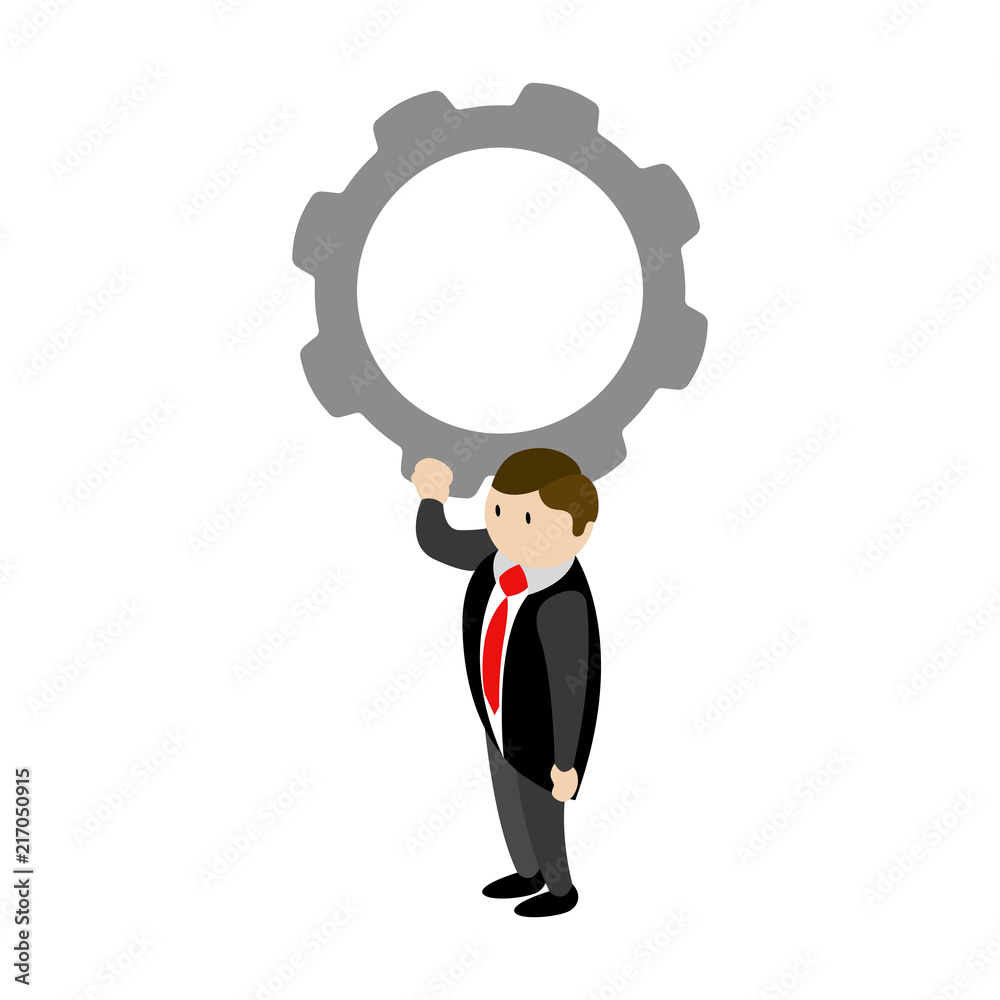 Businessman holding a gear piece Businessman holding a gear piece