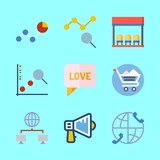 marketing icons set. fintech, canvas, purchase and yell graphic works