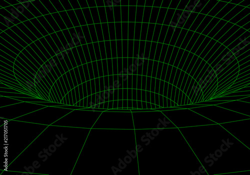 Tunnel or wormhole. Digital 3d wireframe tunnel. 3D tunnel grid. Network cyber technology. Surrealism. Background abstract vector image