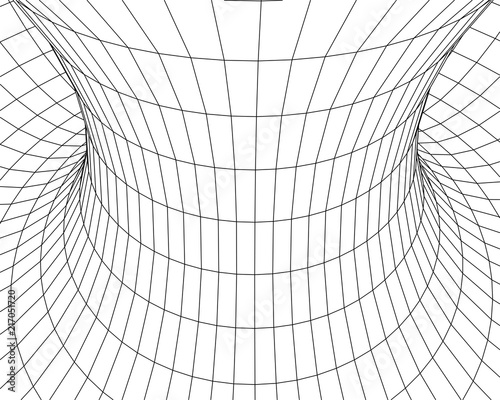 Tunnel or wormhole. Digital 3d wireframe tunnel. 3D tunnel grid. Network cyber technology. Surrealism. Background abstract vector image