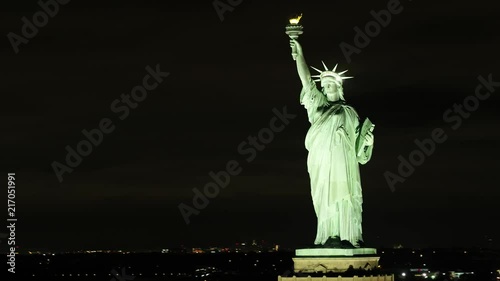 Aerial footage Statue of Liberty New York at night 4k 24p
