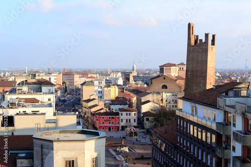 Konstfotografi Aerial panoramic view of the city center of the little town of Rovigo with its main landmarks the tower and the Duomo