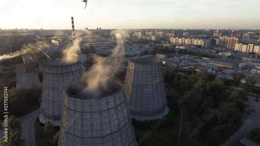 Industrial plant chimneys throwing Smoke in the Sky. Aerial view Stock ...