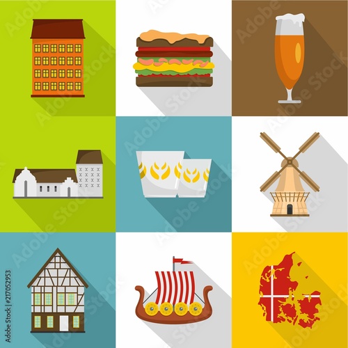 European hinterland icons set. Flat set of 9 european hinterland vector icons for web isolated on white background