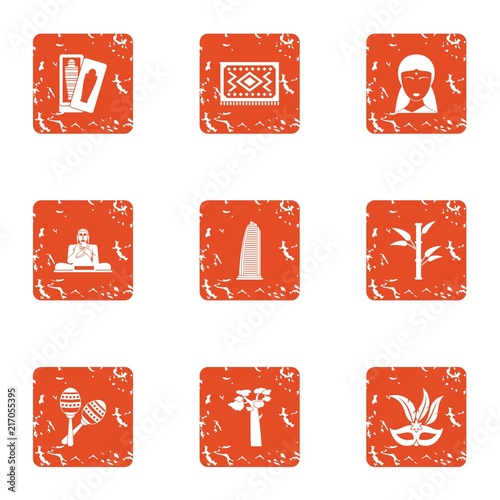 Buddha style icons set. Grunge set of 9 buddha style vector icons for web isolated on white background