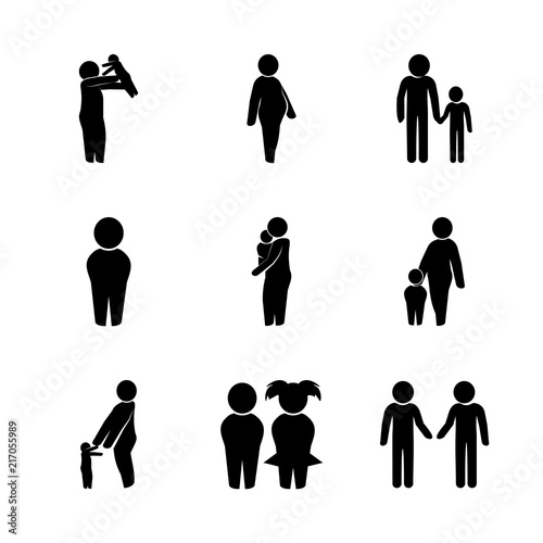 child vector icons set. brother  pregnant  father and son and boy and girl child in this set