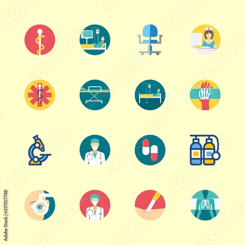 hospital icons set. glove, listening, old and pharmaceutical graphic works