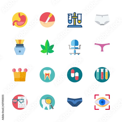 medical vector icons set. teeth, capsule, wheel chair and eye scan in this set