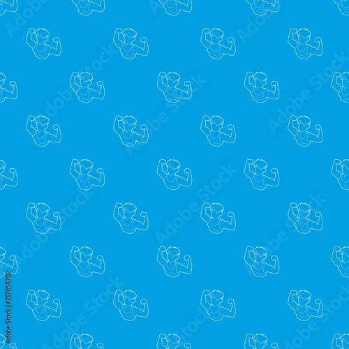 Bodybuilder athlete pattern vector seamless blue repeat for any use