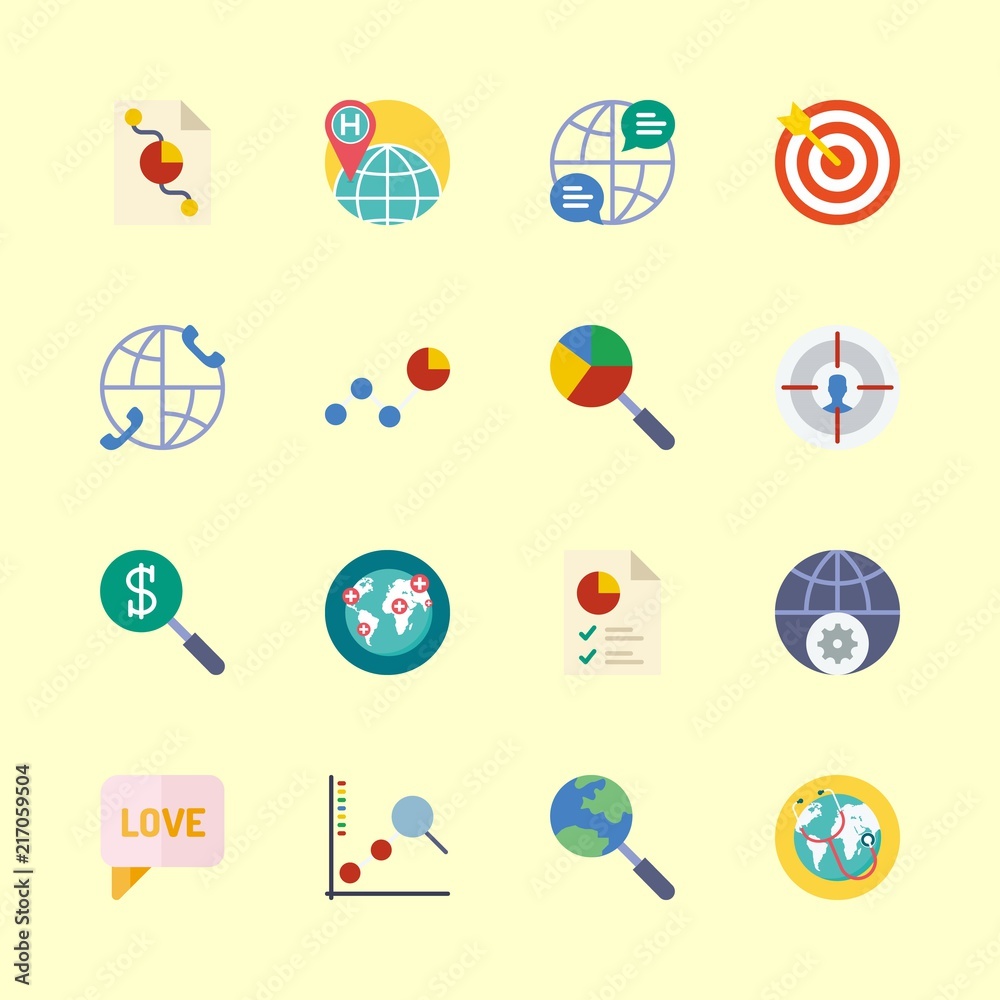 marketing vector icons set. pie chart, internet, worldwide and chat in this set