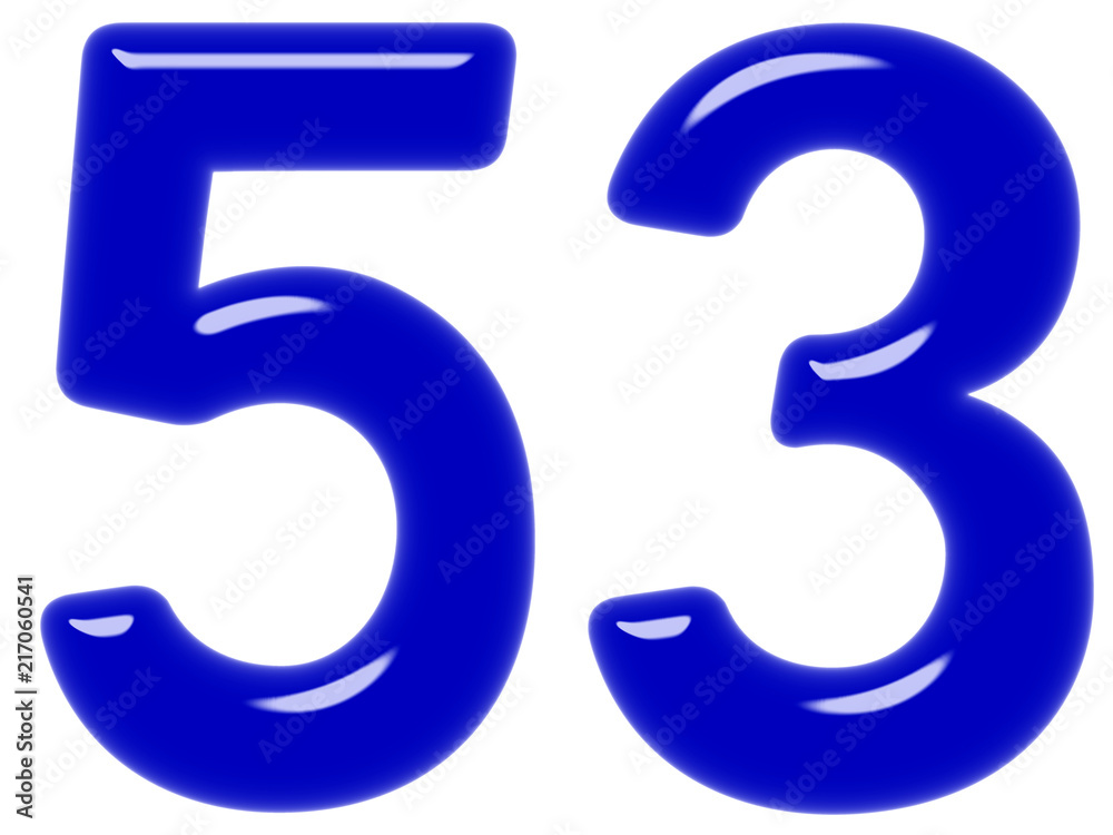 Numeral 53, fifty three, isolated on white background, 3d render