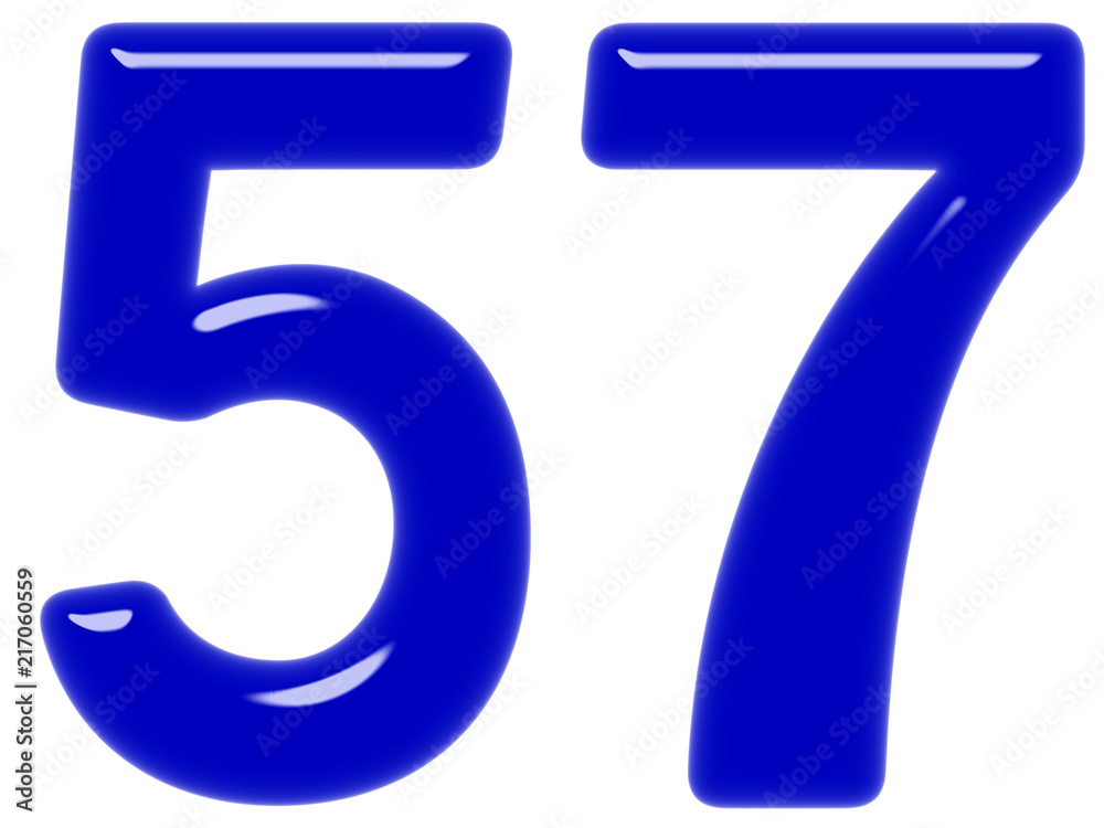 Numeral 57, fifty seven, isolated on white background, 3d render Numeral 57, fifty seven, isolated on white background, 3d render
