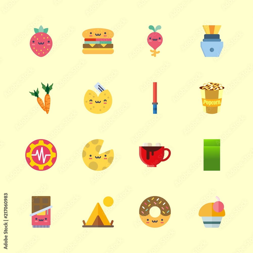 food icons set. fast, flat lay, bacon and iced graphic works