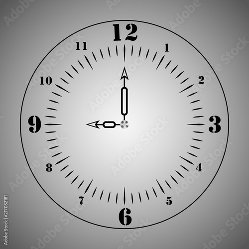 Clock on a light background. Element, template, icon. Vector illustration for your creativity.