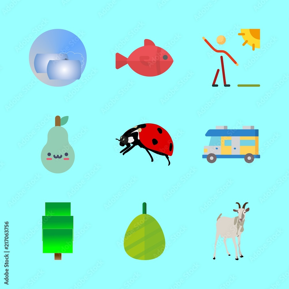 nature vector icons set. pear, cocoon, rv and ladybuy in this set