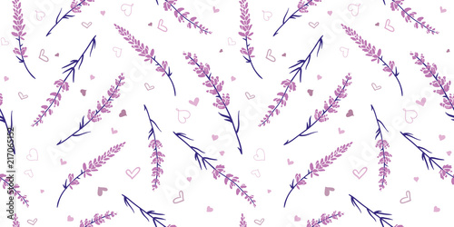 Light purple lavender repeat pattern design. Great for springtime modern fabric, wallpaper, backgrounds, invitations, packaging design projects. Surface pattern design.