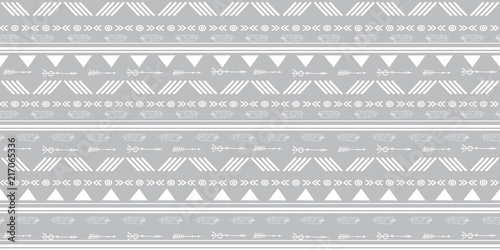 Tribal silver grey seamless repeat pattern. Great for folk modern wallpaper, backgrounds, invitations, packaging design projects. Surface pattern design.