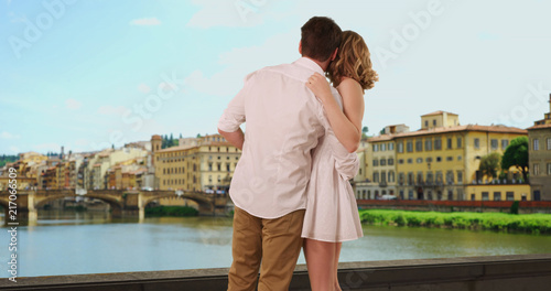 Happy Caucasian couple on honeymoon in Florence