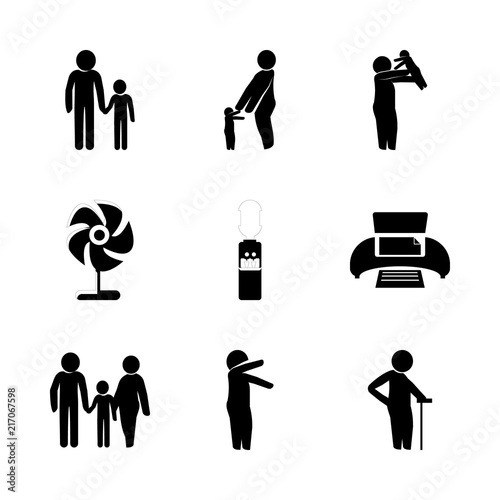 nature vector icons set. throw to catch, hug to the mother, old man and family in this set